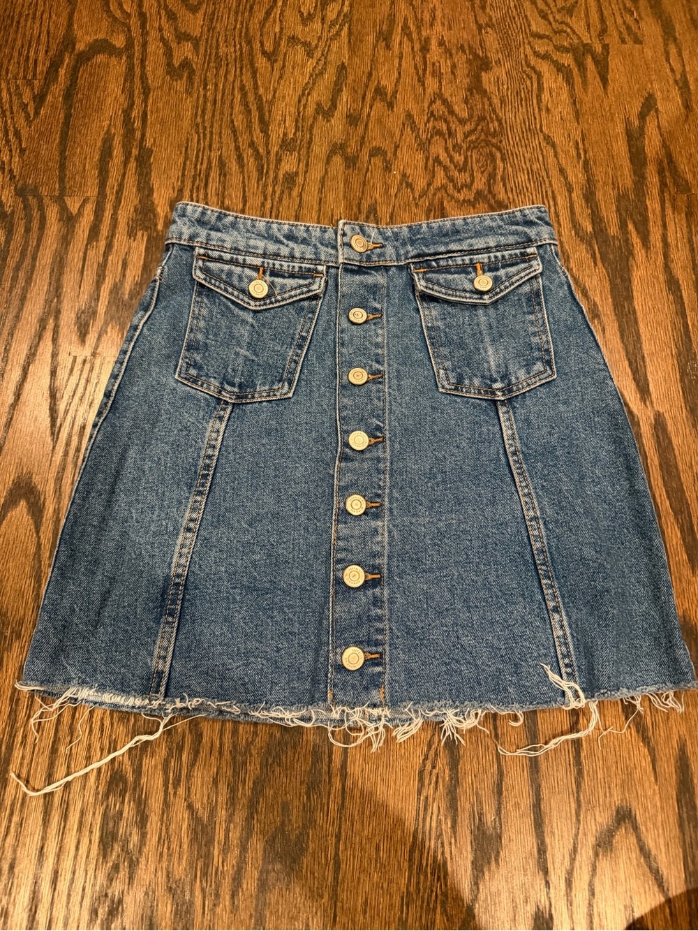 ZARA Trafaluc High-Rise Button-Front Denim Skirt in Blue
